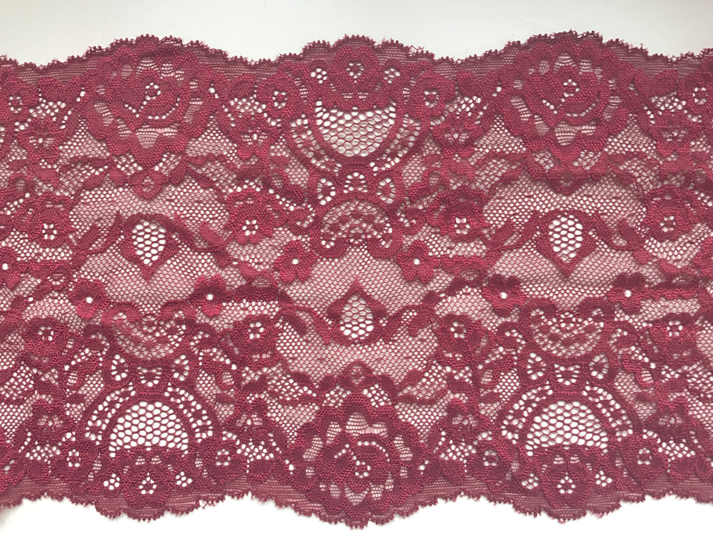 Burgundy Embroidered Lace Trim, Maroon Purple Lace Trim, Rose Lace