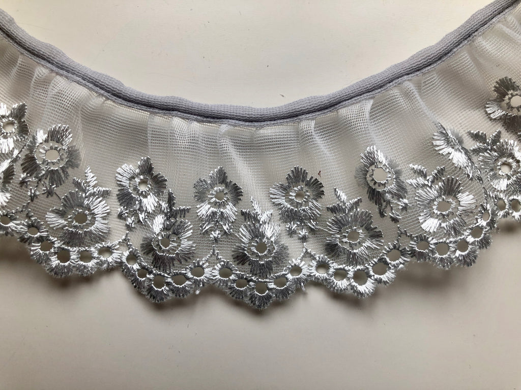 Buy White Silver Gathered Lace Trim 3.3 cm/1.25 Trim Cot Cover
