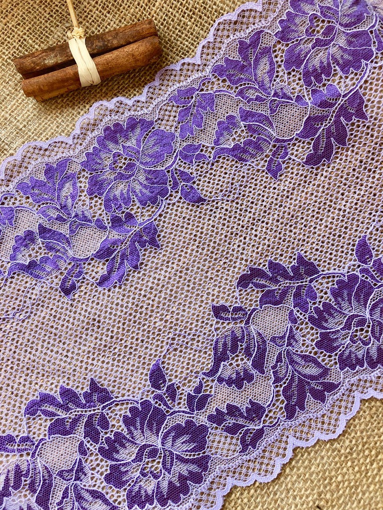 Victorian Stretch Lace - Fabric by the yard - Lilac
