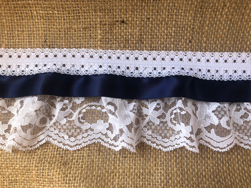 White/Pink Gathered Lace with Ribbon 3.5/9 cm  – The  Lace Co.