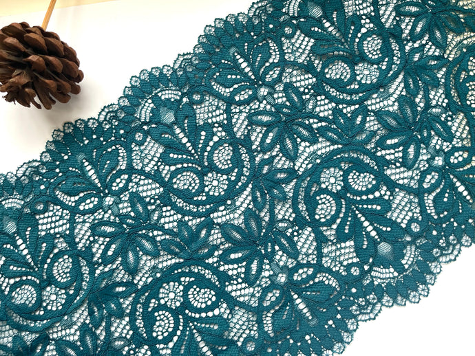 Teal Green Wide Soft Stretch Scalloped Lace   23cm/9”