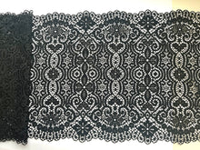 Black Wide Soft Stretch Scalloped Lace   23cm/9”