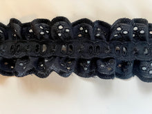 Black Cotton Double Broderie Anglaise Gathered Lace (with ribbon slot) 6.5cm/2.5"