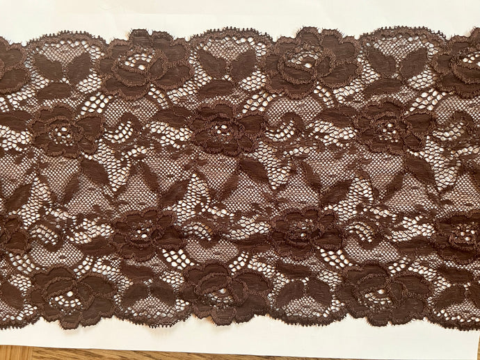 2.75 m Chocolate Brown French Soft Wide Stretch Lace Trim 18 cm/7