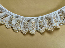 White/Gold Cotton Broderie Anglaise Gathered  Lace 5 cm/2"