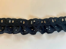 Black Cotton Broderie Anglaise Gathered Lace (with ribbon slot) 5 cm/2"