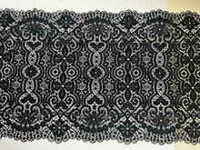 Black Wide Soft Stretch Scalloped Lace   23cm/9”