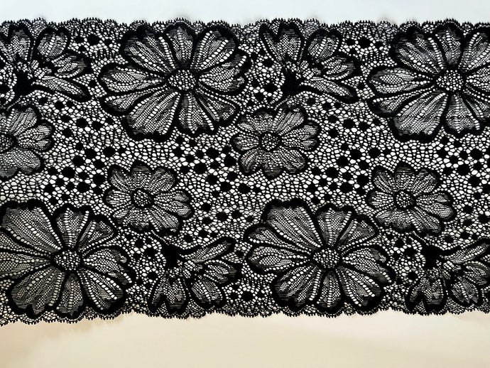 Black Extra  Wide Soft Stretch Scalloped Lace   21 cm/8.5”