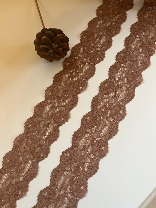 Coffee Brown Soft Stretch Nottingham Lace 6 cm/2.25”