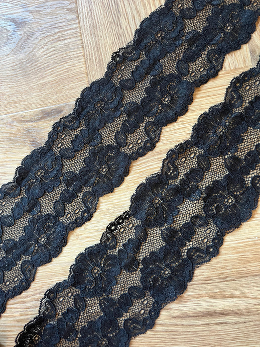 Black Corded Stretch Nottingham Lace 9 cm/3.5”