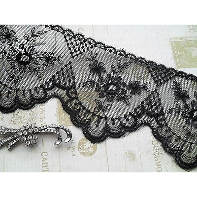 Delicate Black Embroidered French Tulle 12.5 cm