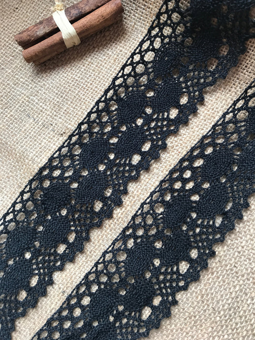 Black Cotton Crochet Premium Nottingham Cluny Lace  70mm/2.75