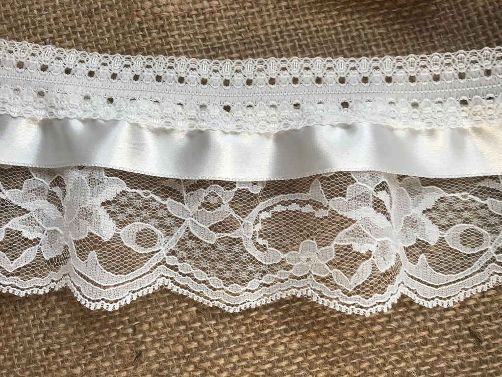 White/Pink Gathered Lace with Ribbon 3.5/9 cm  – The  Lace Co.