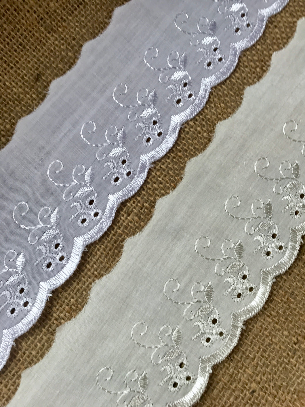 Broderie Anglaise, White Cream Black Trim 3 inch  – The  Lace Co.