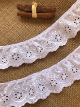 White Cotton Broderie Anglaise Embroidered Gathered Lace 5 cm/2"